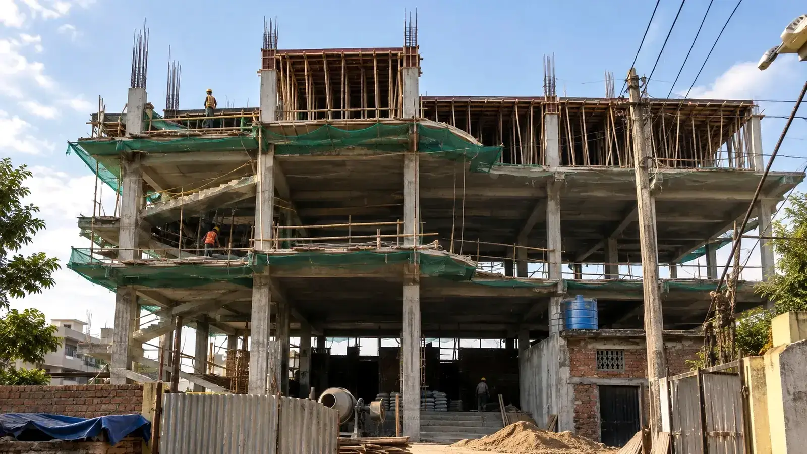 A multi-storey concrete frame under construction in Kamrup, Assam